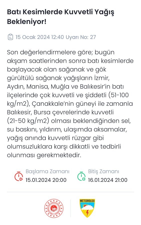 Bursa'ya kuvvetli yağış uyarısı!