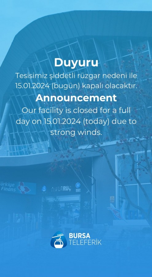 Bursa teleferik şiddetli rüzgar nedeniyle kapalı