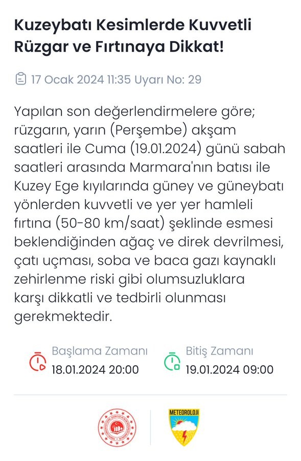 Bursa'ya sarı kodlu uyarı!