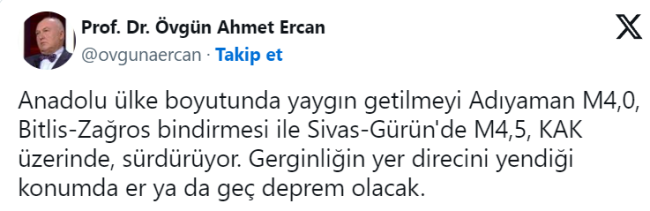 Prof. Dr. Övgün Ahmet Ercan'dan Sivas depremiyle ilgili açıklama: Er ya da geç olacak