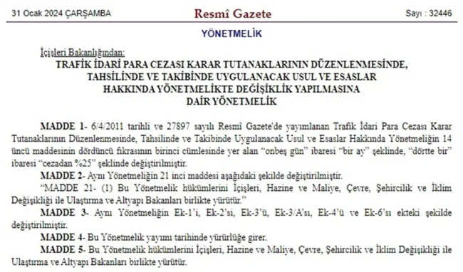 Trafik cezalarında indirimli ödeme süresi uzadı