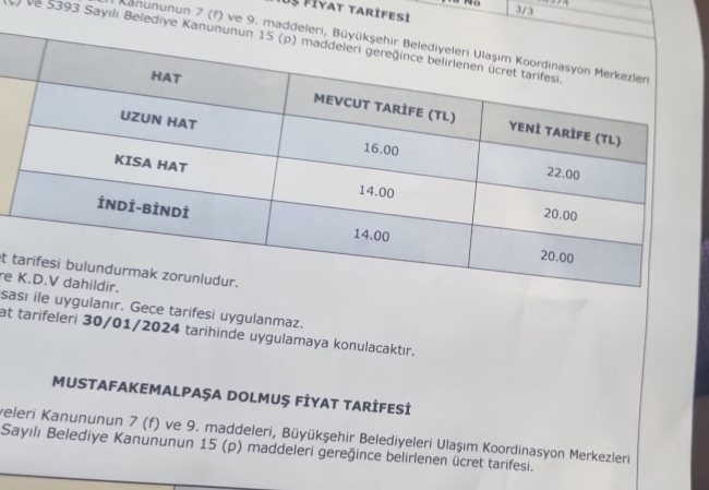 Bursa'da bir zamda dolmuş ücretlerine!