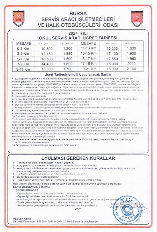 Bursa’da okul servis ücretlerine zam geldi!