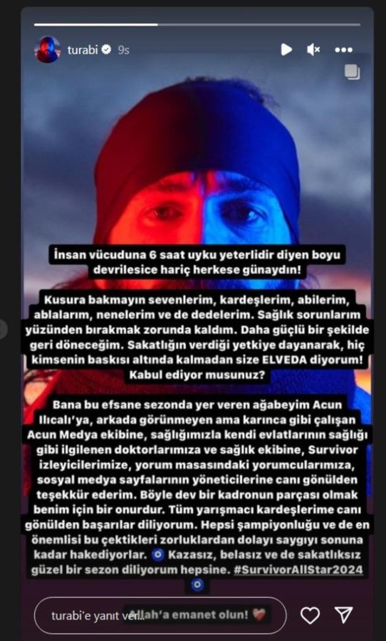 Turabi Survivor'dan ayrılır ayrılmaz paylaşım yaptı!