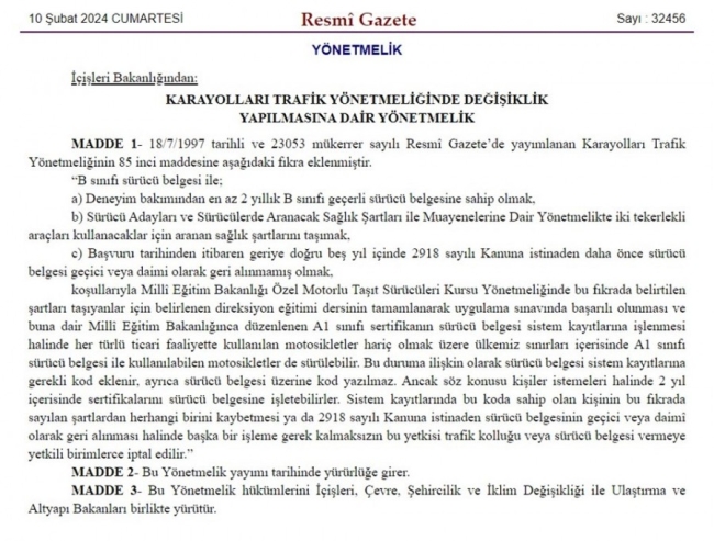B sınıfı ehliyette yeni dönem!