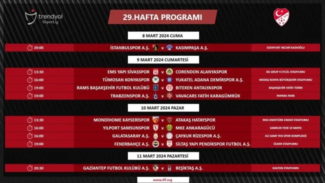 Süper Lig'de 27, 28, 29 ve 30. hafta programları açıklandı