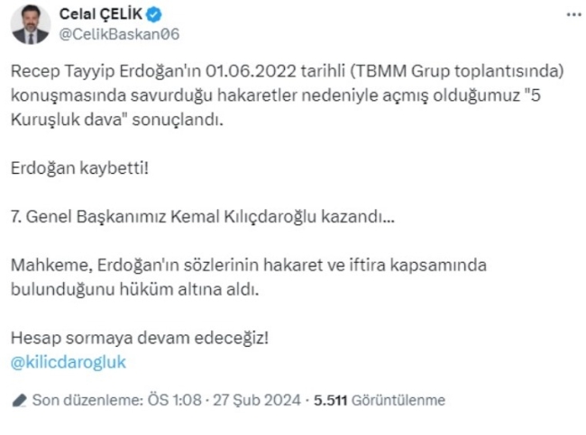 Kılıçdaroğlu '5 kuruşluk' davayı kazandı!