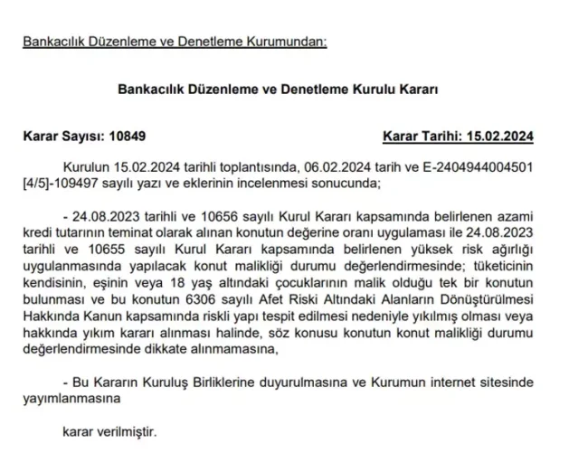 BDDK'dan konut kredisi kararı!