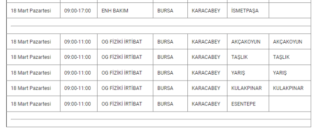 Bursa'da planlı elektrik kesintisi olacak!