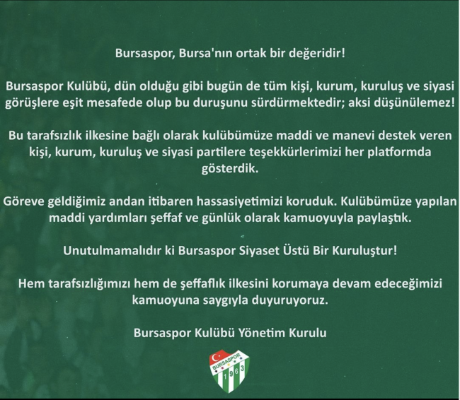 Bursaspor'dan flaş açıklama