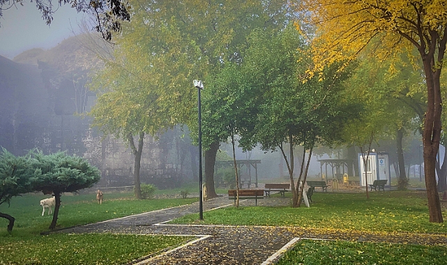 Yoğun sis tarihi ilçede görsel şölen oluşturdu