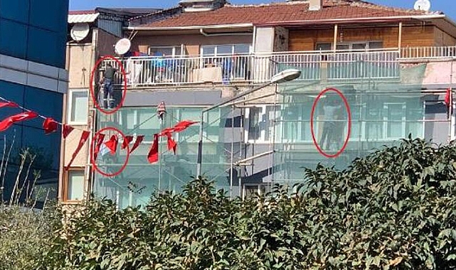 6 katlı binada 'tehlikeli' çalışma