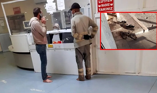 Çamurlu ayakkabılarını çıkarıp hastaneye girdiler