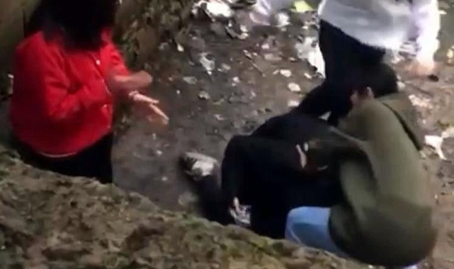 Kız arkadaş grubu, genç kızın saçından tutup sürüklediler