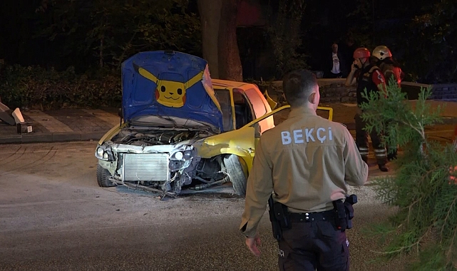 Kontrolden çıkan araç çarparak durabildi