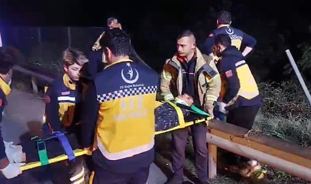 Minibüs otoyoldan çıktı, ağaçlık alana uçtu