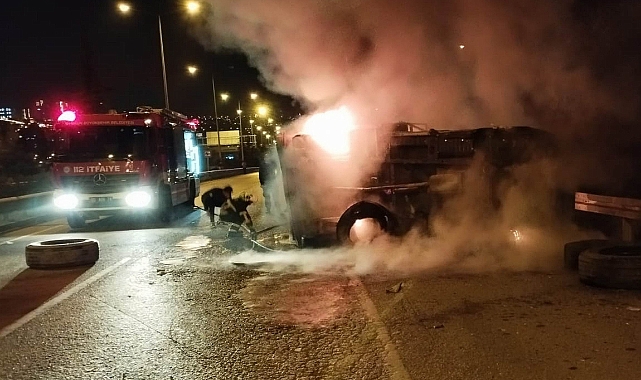 Takla atıp sürüklenen kamyonet yandı