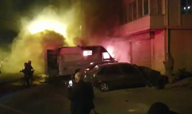 Boya yaparken servis aracı alev topuna döndü