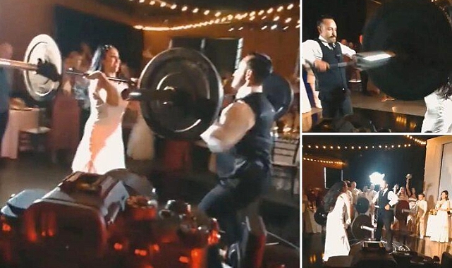 Düğünlerinde dans etmek yerine halter kaldırdılar
