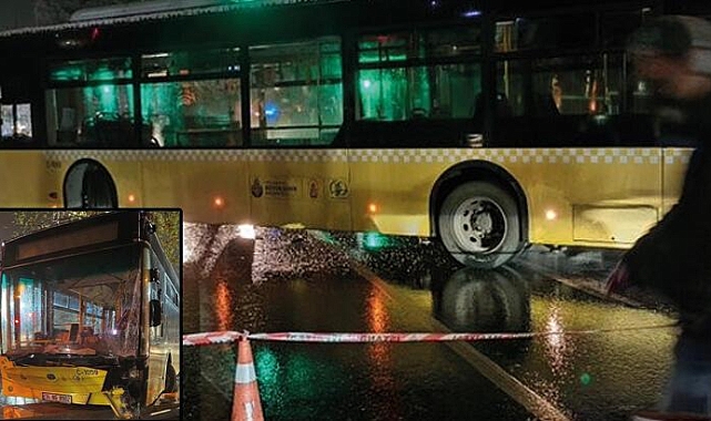 Kontrolden çıkan otobüs, direğe çarptı