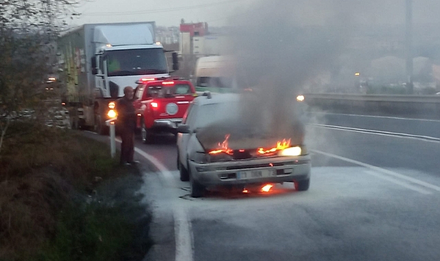 LPG’li otomobil alev alev yandı