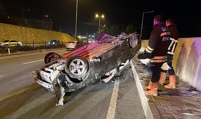 Metrelerce taklalar atarak sürüklenen araçta burnu bile kanamadı