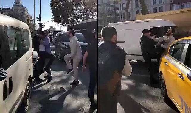 Taksici ve yolcu arasında tekmeli yumruklu kavga
