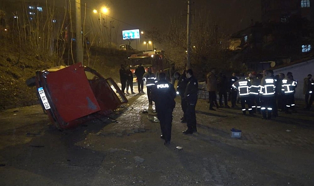 Aracıyla takla attı: Alt sokaktaki aracın üstüne düştü