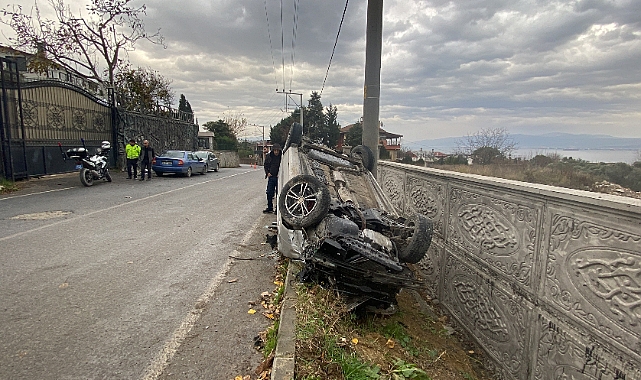Kontrolden çıkan otomobil takla attı