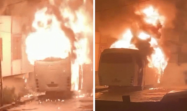 Park halindeki otobüs alev alev yandı