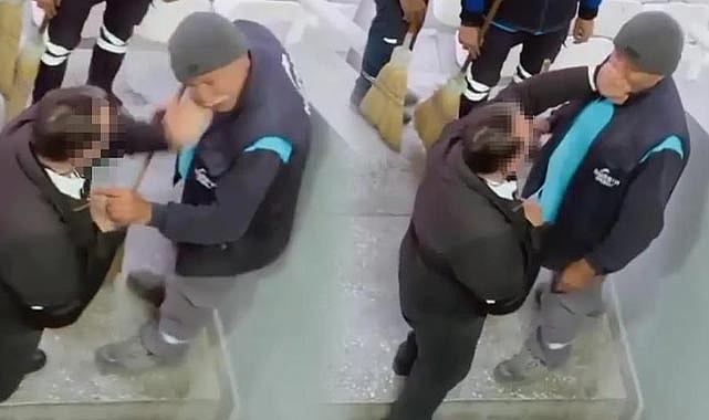 Utandıran görüntü: Temizlik görevlisine tokatlı saldırı