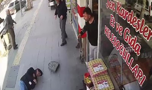 Talihsiz adamın başına asfalt düştü