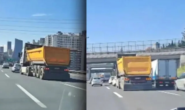 Hafriyat kamyonu ile böyle makas attı