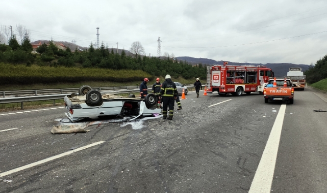 TIR’a çarpan otomobil takla attı