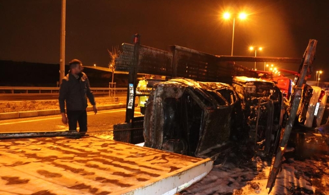 Yanan TIR'ın sürücüsünü polis kurtardı