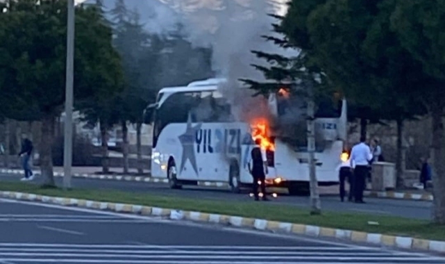 38 yolcunun bulunduğu otobüste yangın çıktı