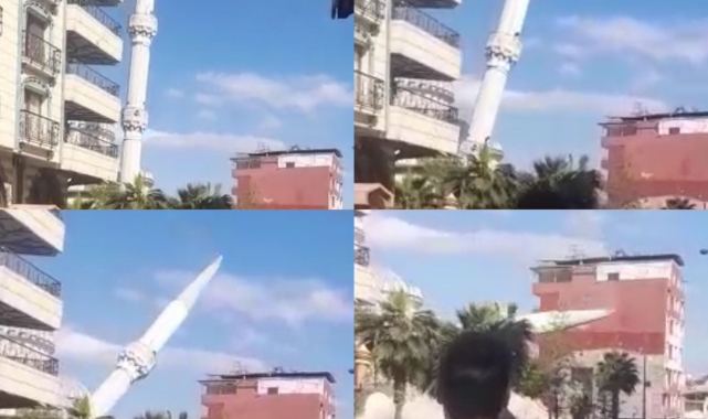 Depremde hasar alan cami minaresi yıkıldı