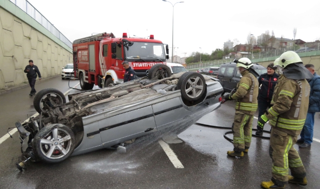 Duvara çarpan otomobil takla attı: 1 yaralı