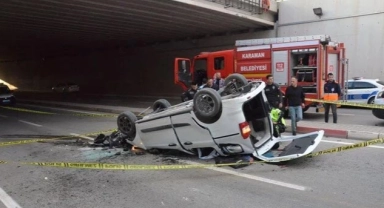 Karaman'da üst geçitten düşen araçtaki 2 kişi öldü, 1 kişi yaralandı
