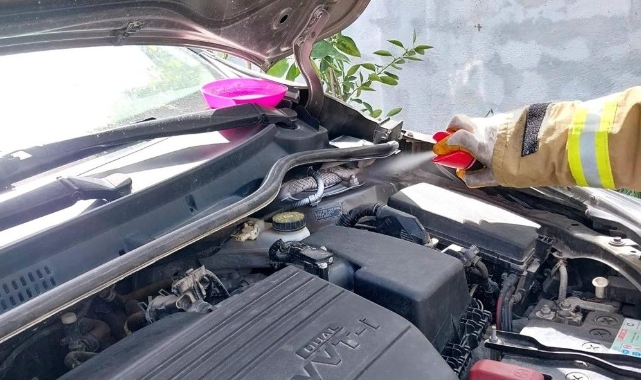 Araç motoruna giren zehirli yılan korkuttu