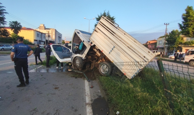 Ağaca çarpan kamyonet ikiye bölündü