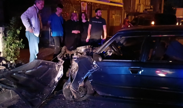 Kontrolden çıkan otomobil trafik levhasına çarptı