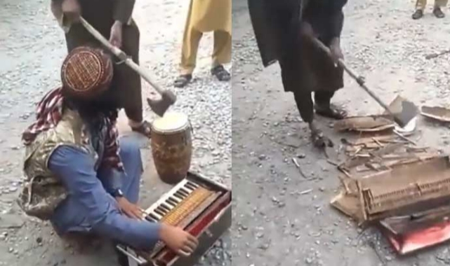 Taliban caiz olmadığı gerekçesiyle müzik aletlerini kırdı