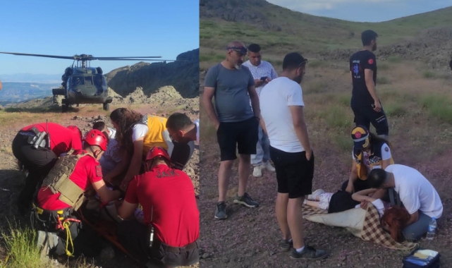Yüksekten düşen genç kadın, askeri helikopterle hastaneye kaldırıldı