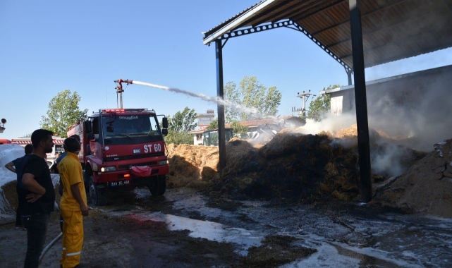 Balıkesir'de saman deposu alev aldı
