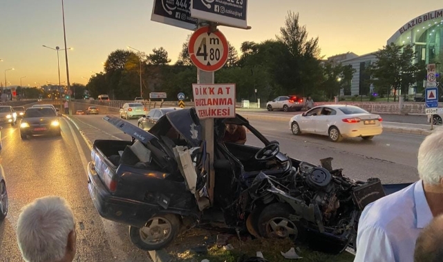 Hurdaya dönen araçtan sağ çıktı!