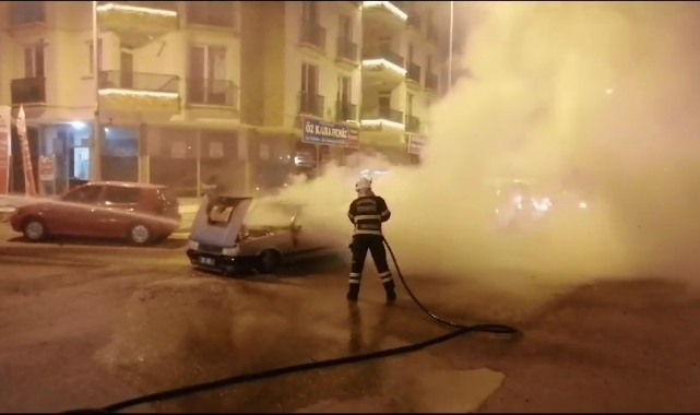 LPG'li otomobil alev alev yandı