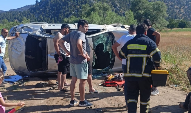 Mıcıra kapılan otomobil devrildi
