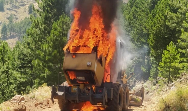 Muğla'da iş makinesi alev topuna döndü