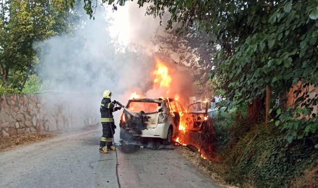 Muğla'da kaza yapan araç alev aldı